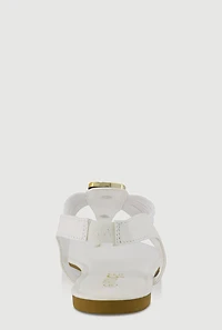 Womens Textured Metallic Pendant Corded Thong Sandals, White, Size 9