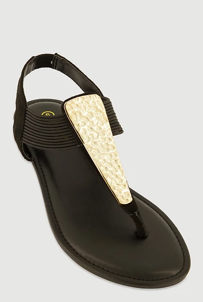 Womens Textured Metallic Pendant Corded Thong Sandals,
