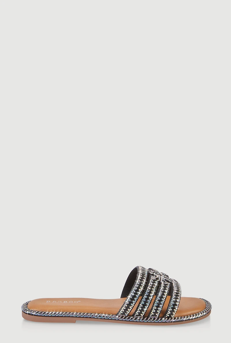 Rhinestone Embellished Cutout Band Slide Sandals