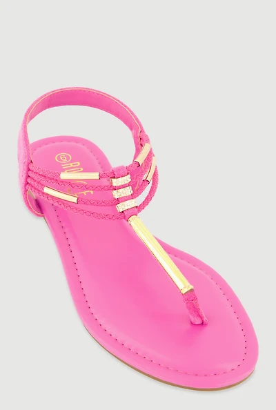 Womens Metallic Pendant Ankle Strap Thong Sandals,