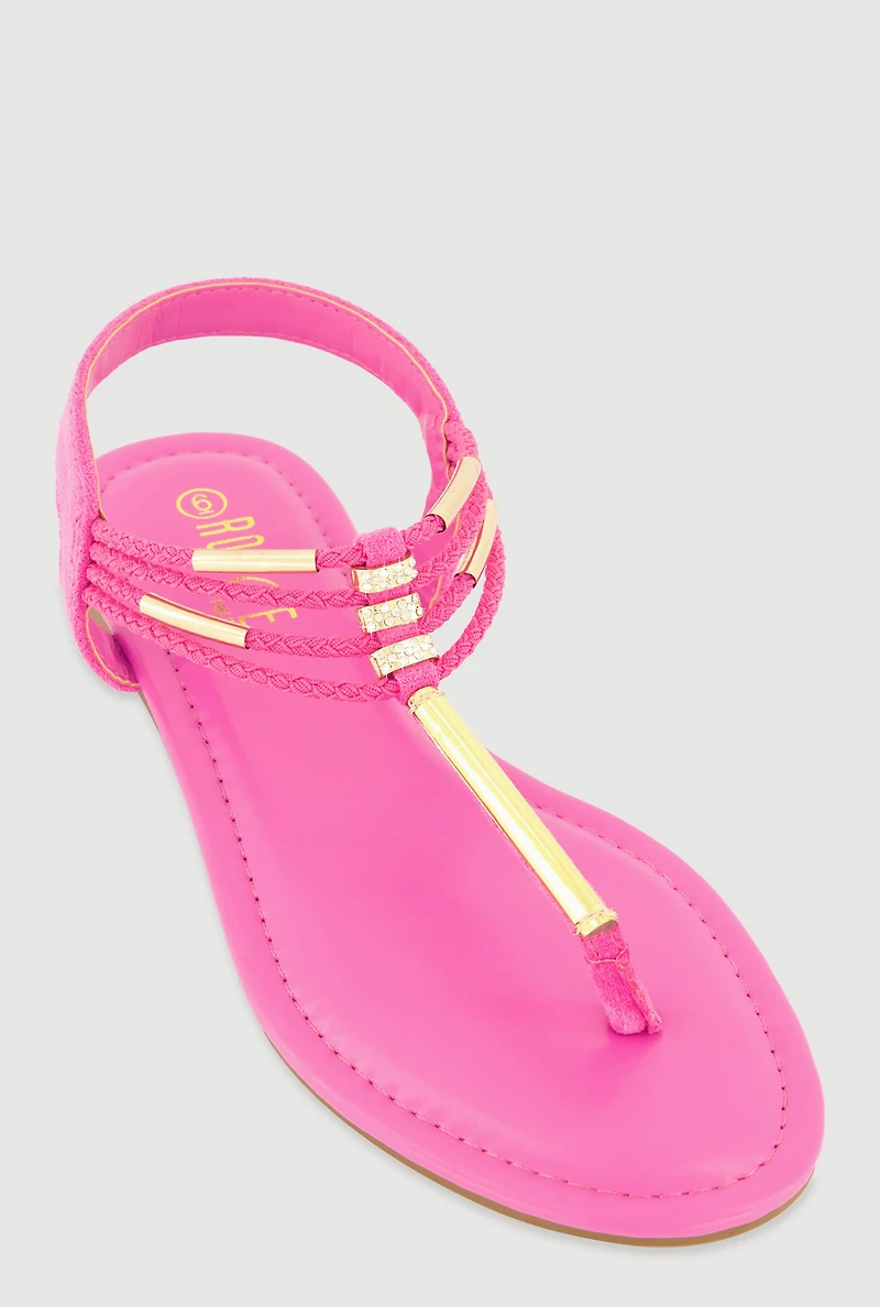 Womens Metallic Pendant Ankle Strap Thong Sandals, Pink, Size 7
