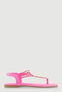 Womens Metallic Pendant Ankle Strap Thong Sandals, Pink, Size 7