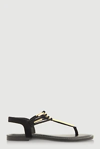 Womens Metallic Pendant Ankle Strap Thong Sandals, Black, Size 9