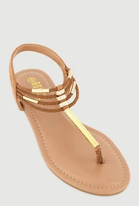 Metallic Pendant Ankle Strap Thong Sandals