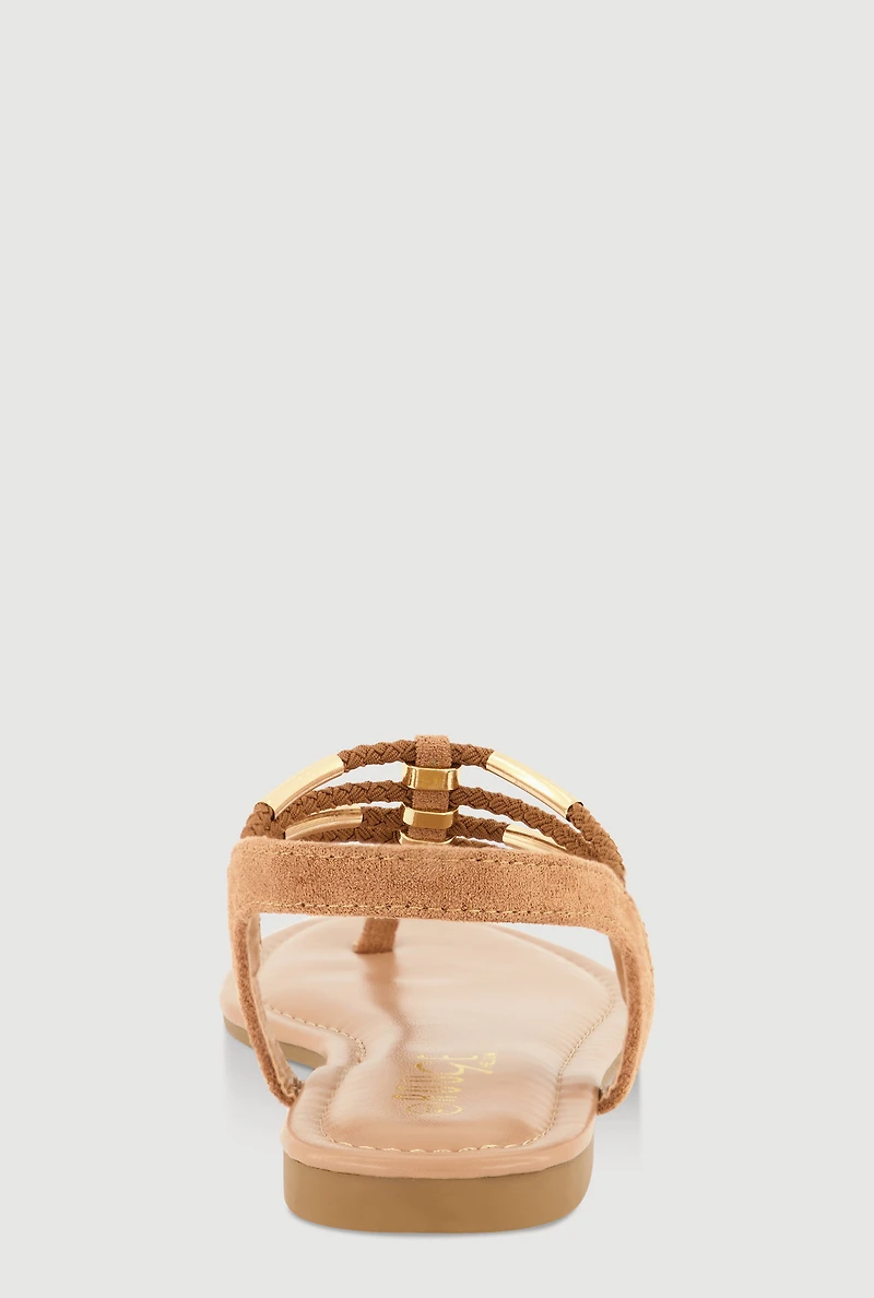 Womens Metallic Pendant Ankle Strap Thong Sandals,
