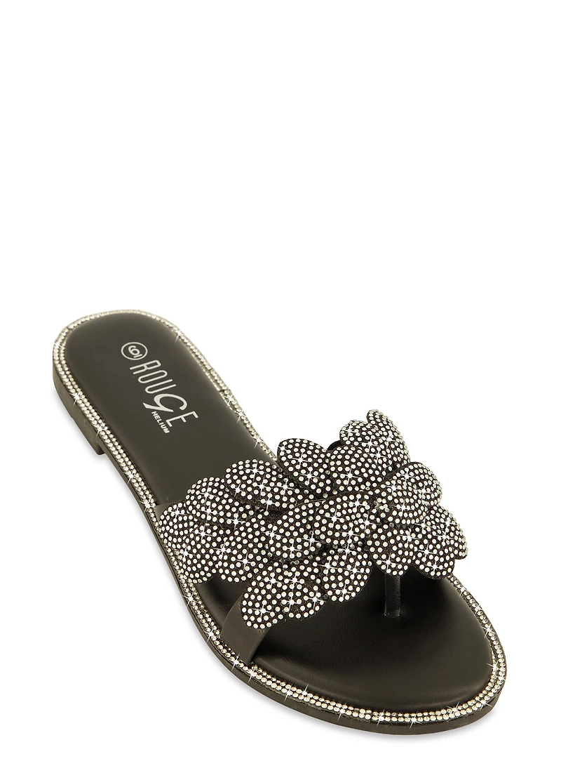 Rhinestone Studded Petal Thong Sandals
