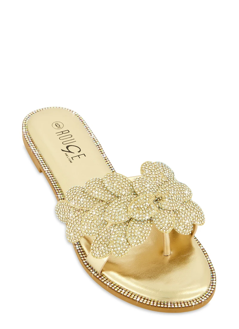 Rhinestone Studded Petal Thong Sandals