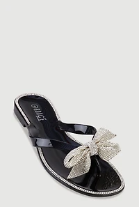 Womens Rhinestone Bow Jelly Thong Sandals,