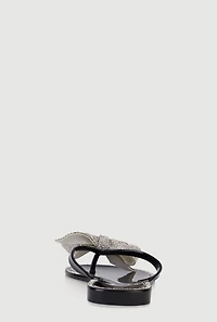 Womens Rhinestone Bow Jelly Thong Sandals, Black, Size 6