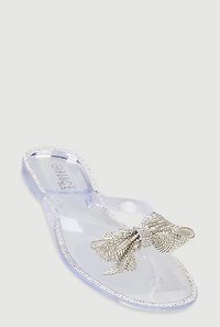 Rhinestone Bow Jelly Thong Sandals