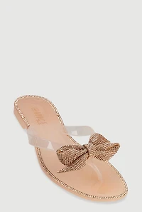 Womens Rhinestone Bow Jelly Thong Sandals, Beige, Size 12