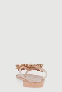 Womens Rhinestone Bow Jelly Thong Sandals, Beige, Size 12