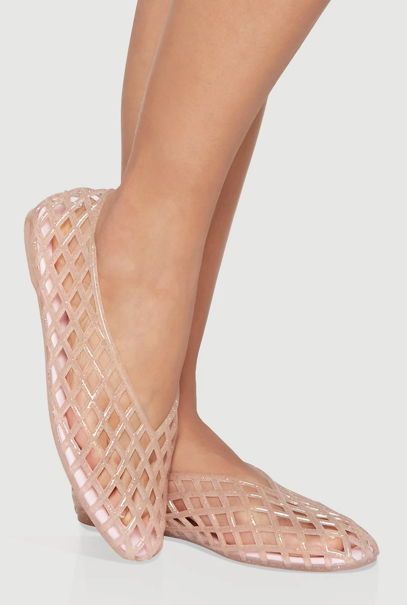Womens Glitter Jelly Cut Out Flats,