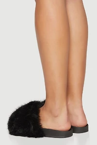 Womens Faux Fur Band Slide Sandals,