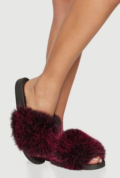Womens Faux Fur Band Slide Sandals,