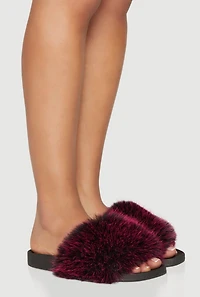 Womens Faux Fur Band Slide Sandals,