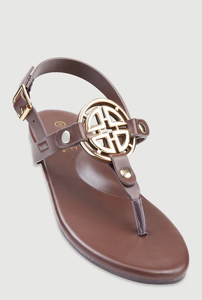 Womens Metallic Geometric Pendant Thong Sandals, Brown, Size 6