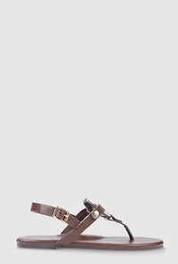 Womens Metallic Geometric Pendant Thong Sandals, Brown, Size 6