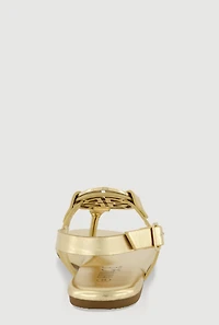 Womens Metallic Geometric Pendant Thong Sandals, Gold,