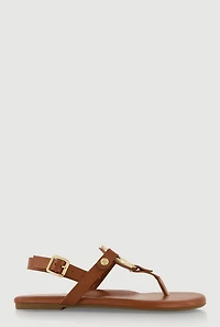 Womens Metallic Geometric Pendant Thong Sandals,