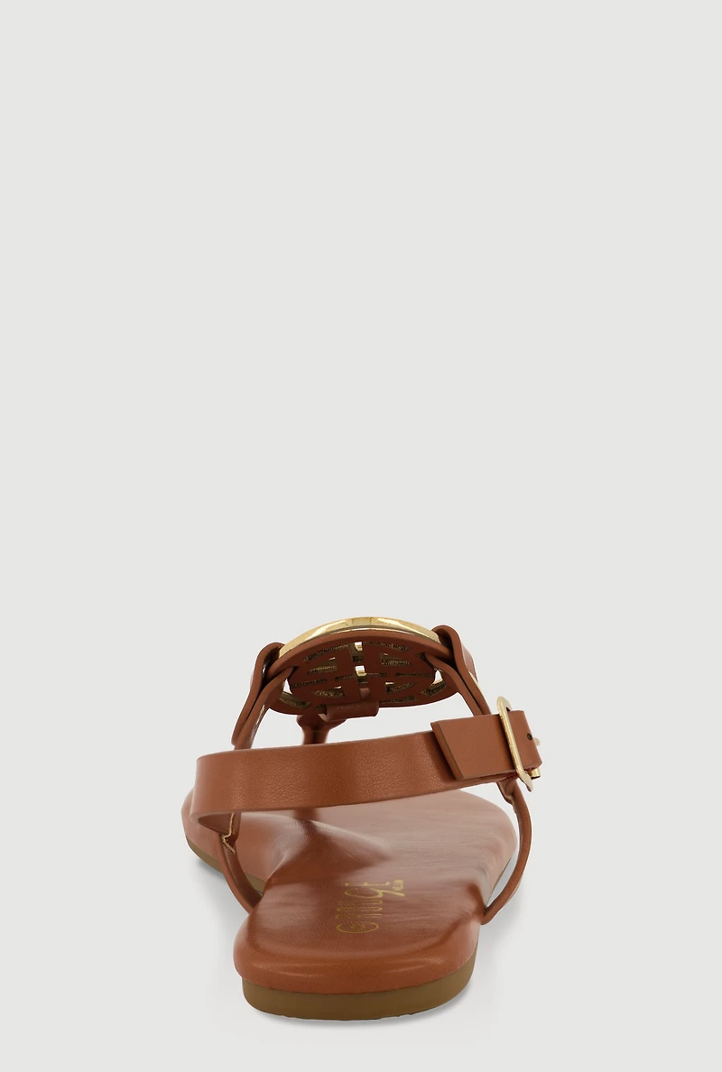 Womens Metallic Geometric Pendant Thong Sandals,