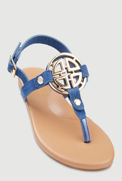 Metallic Geometric Pendant Thong Sandals