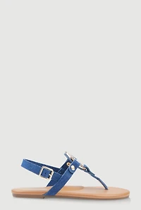 Metallic Geometric Pendant Thong Sandals