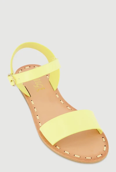 Womens Faux Leather Band Ankle Strap Sandals, Yellow,