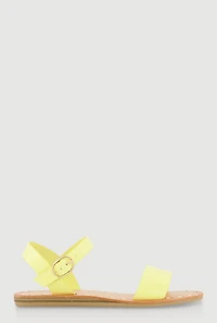 Womens Faux Leather Band Ankle Strap Sandals, Yellow,