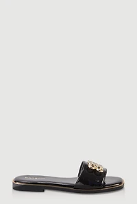 Rhinestone Metallic Pendant Slide Sandals
