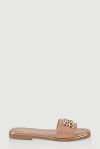 Rhinestone Metallic Pendant Slide Sandals
