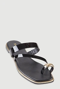 Metallic Toe Loop Asymmetrical Strappy Slide Sandals