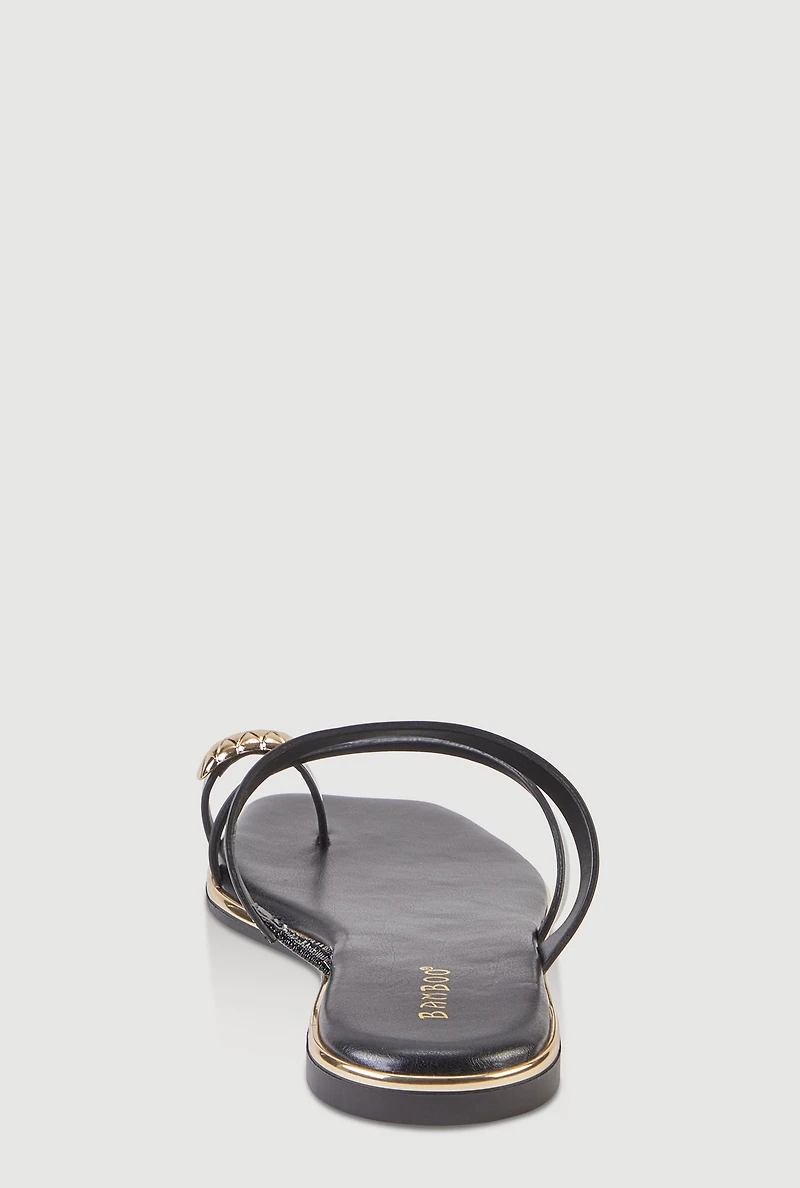 Metallic Toe Loop Asymmetrical Strappy Slide Sandals