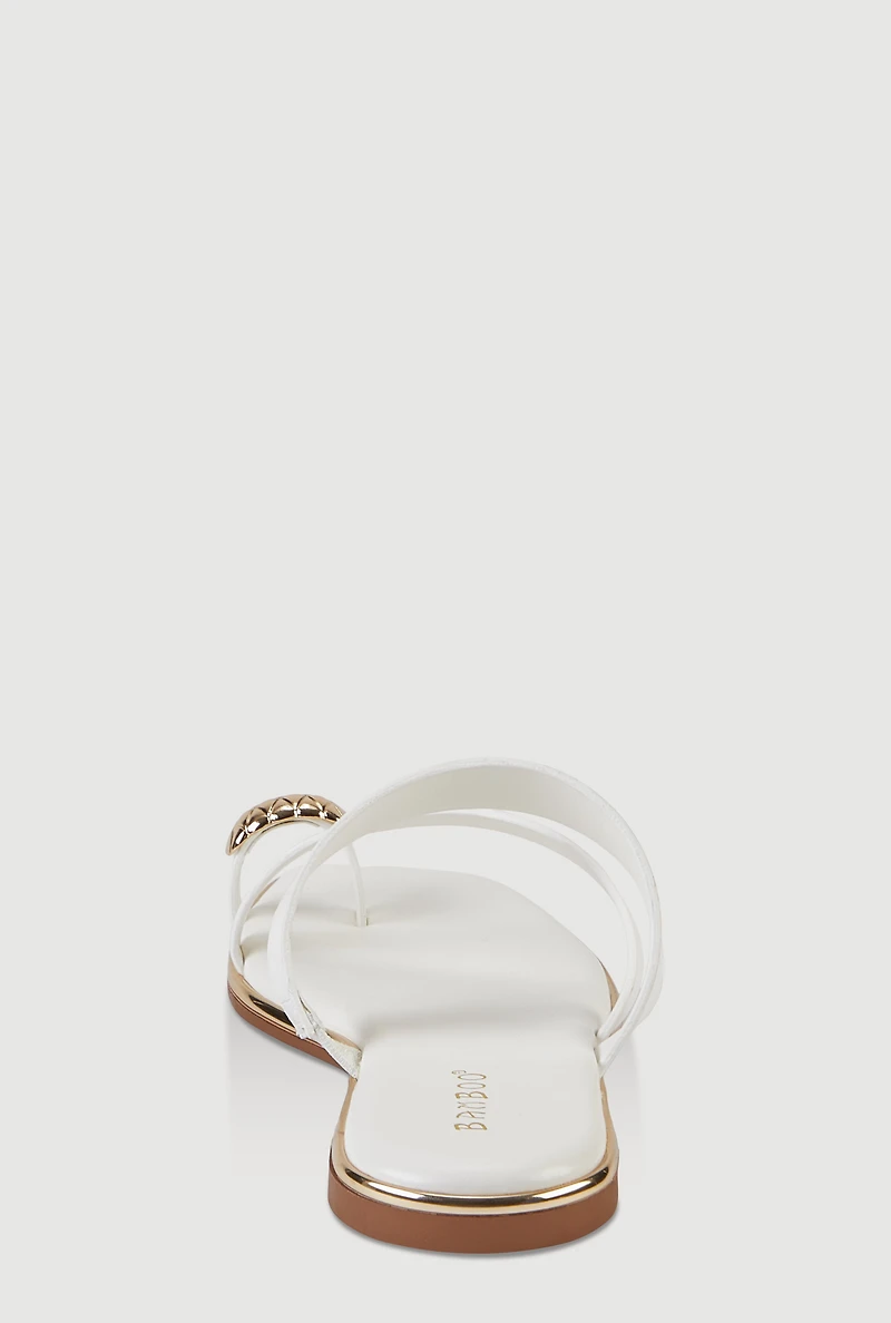 Metallic Toe Loop Asymmetrical Strappy Slide Sandals