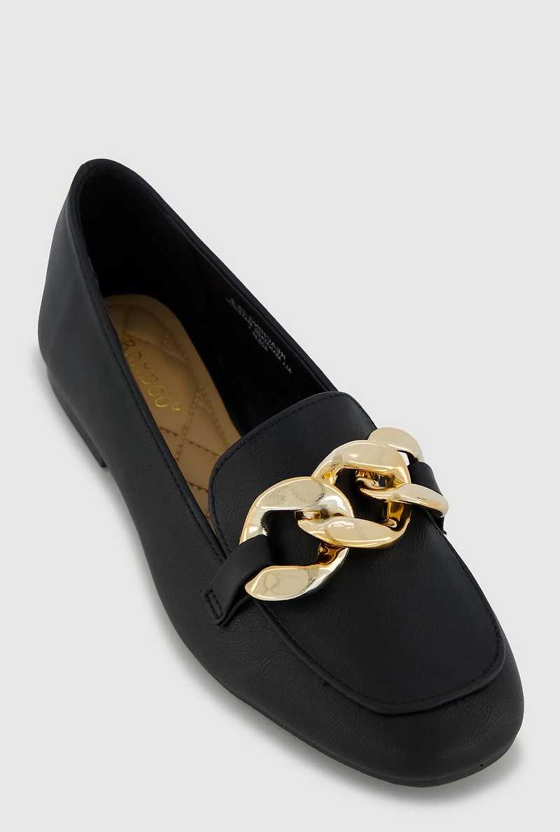 Metallic Chain Link Almond Toe Loafers