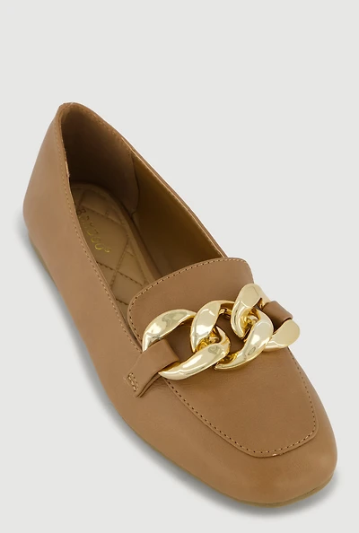Metallic Chain Link Almond Toe Loafers