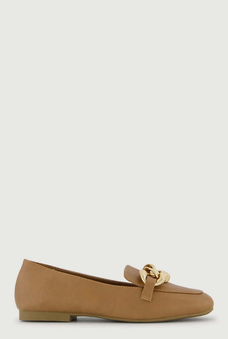 Metallic Chain Link Almond Toe Loafers