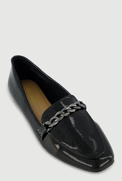 Metallic Chain Detail Almond Toe Loafers