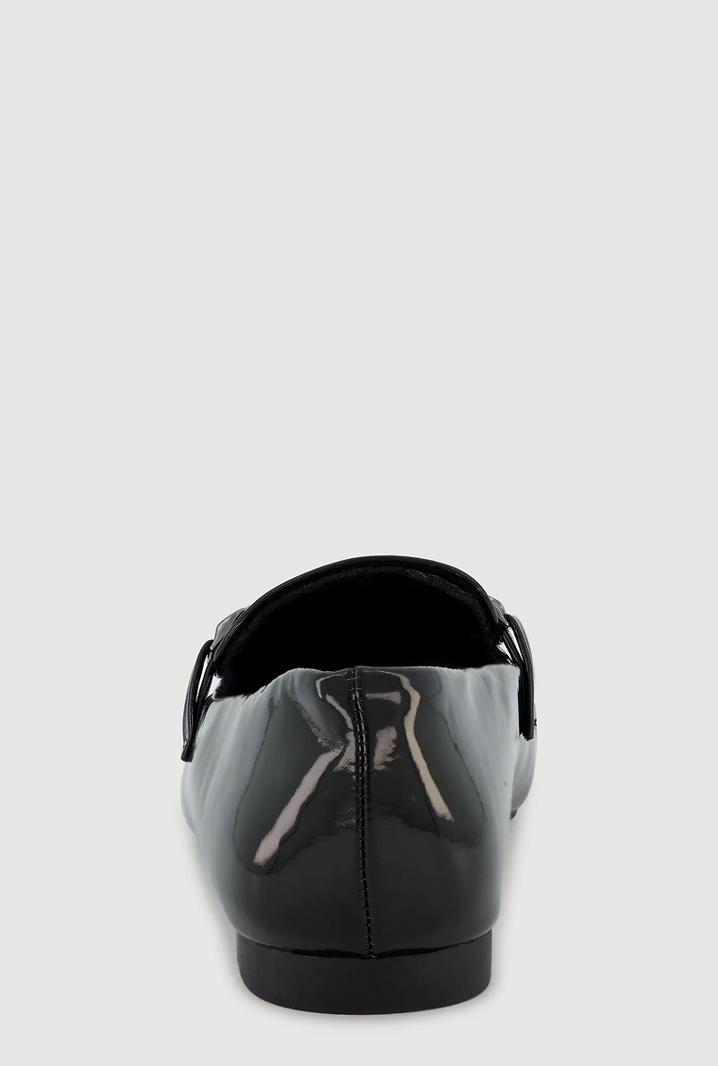 Womens Metallic Chain Detail Almond Toe Loafers, Black,