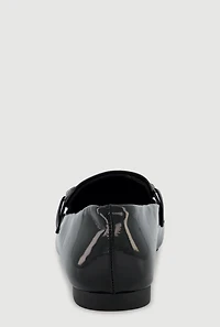 Womens Metallic Chain Detail Almond Toe Loafers, Black,