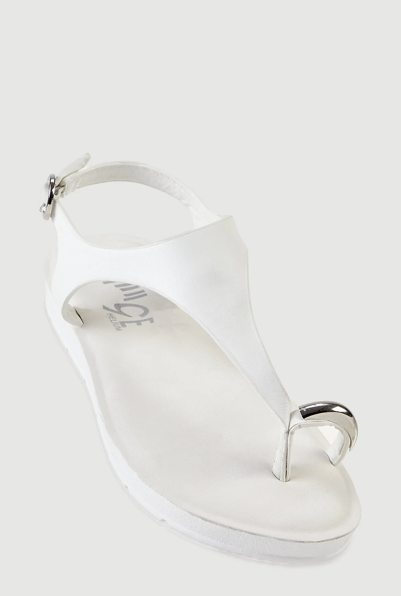 Metallic Detail Toe Loop Ankle Strap Sandals