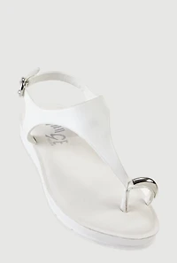 Metallic Detail Toe Loop Ankle Strap Sandals