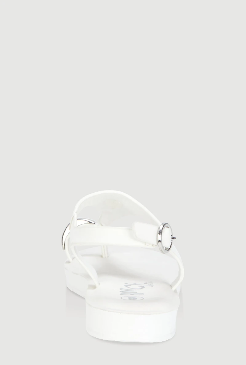 Metallic Detail Toe Loop Ankle Strap Sandals