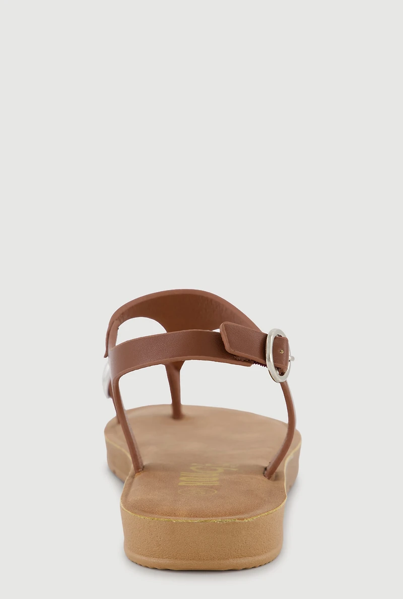 Metallic Detail Toe Loop Ankle Strap Sandals