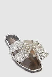 Rhinestone Faux Pearl Bow Band Jelly Slide Sandals