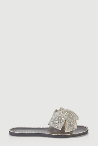 Rhinestone Faux Pearl Bow Band Jelly Slide Sandals