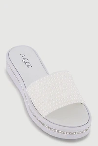 Faux Pearl Band Rhinestone Trim Platform Slide Sandals