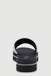 Rhinestone Trim Faux Pearl Band Slide Sandals