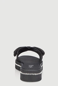 Bow Detail H Band Slide Sandals with Rhinestone Trim