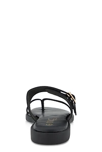 Womens Double Buckle Toe Loop Slide Sandals, Black,